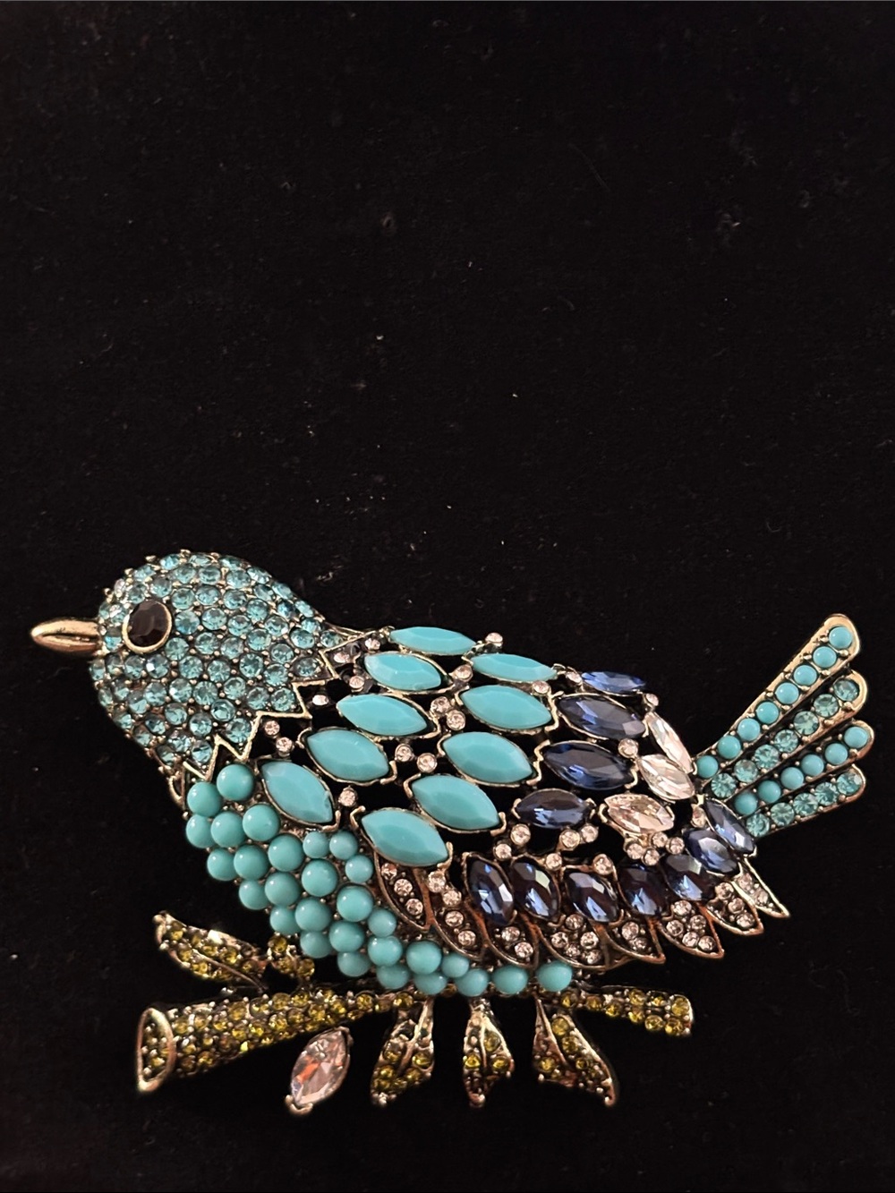 Turquoise Blue colored Crystal Bird Brooch